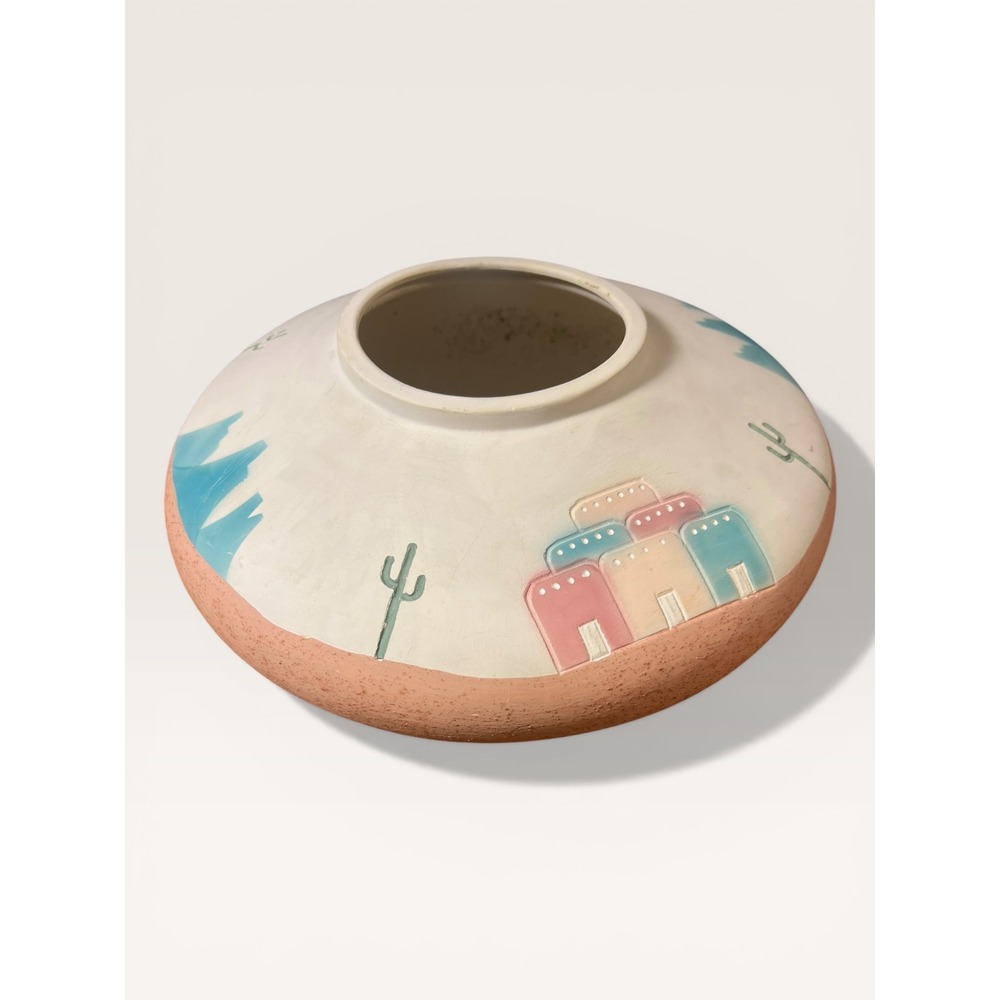 Vintage Karo Southwest Pottery Vase Hand Painted Desert Pueblo Cactus 12 Inch